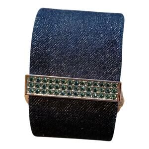 Swarovski Crystal Bar Blue Denim Leather Cuff Bracelet Elegance Unique Smaller